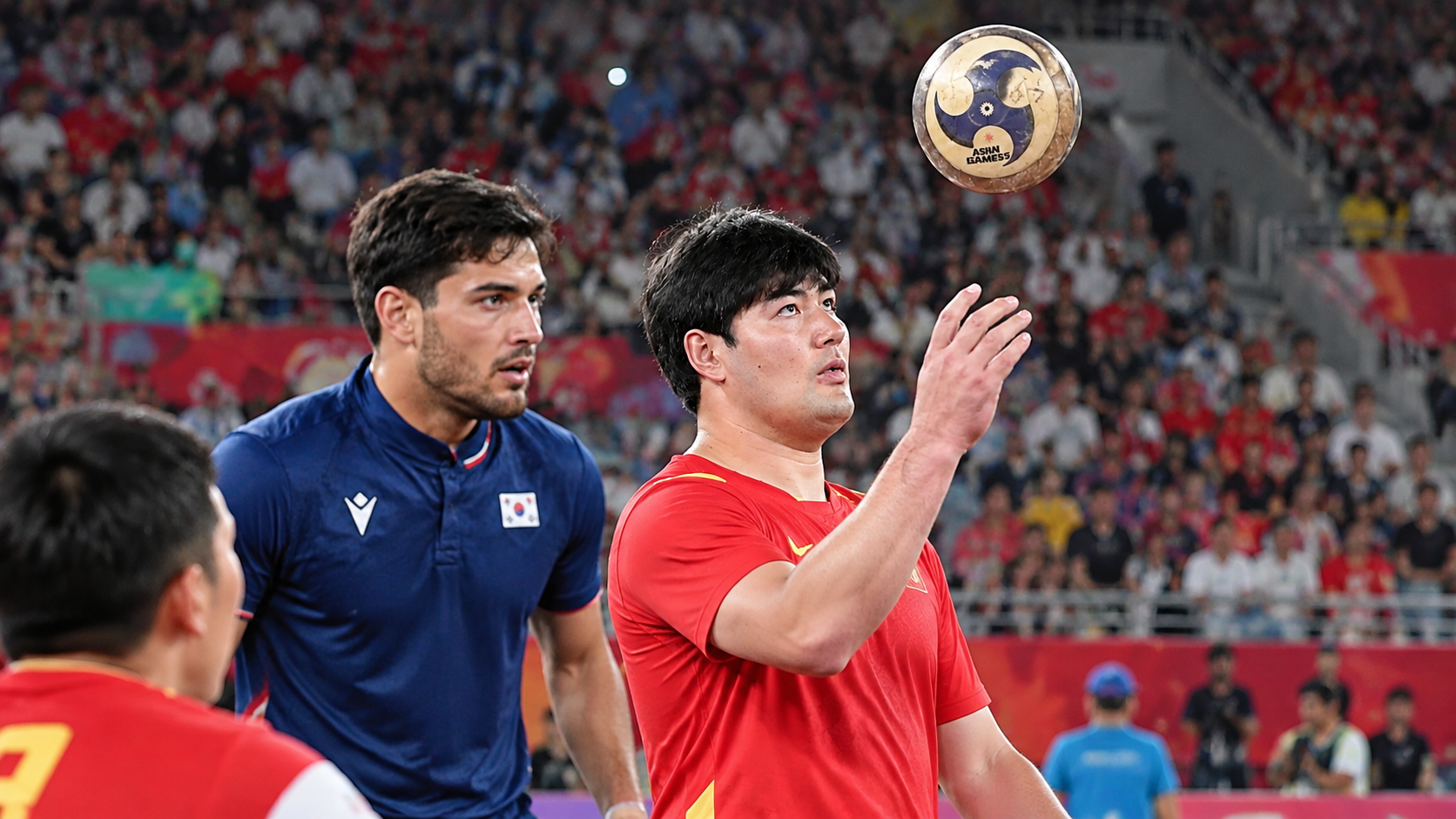 Uyghur athlete Abuduaini Tuergong during his gold-winning discus throw at the 2026 Asian Games.