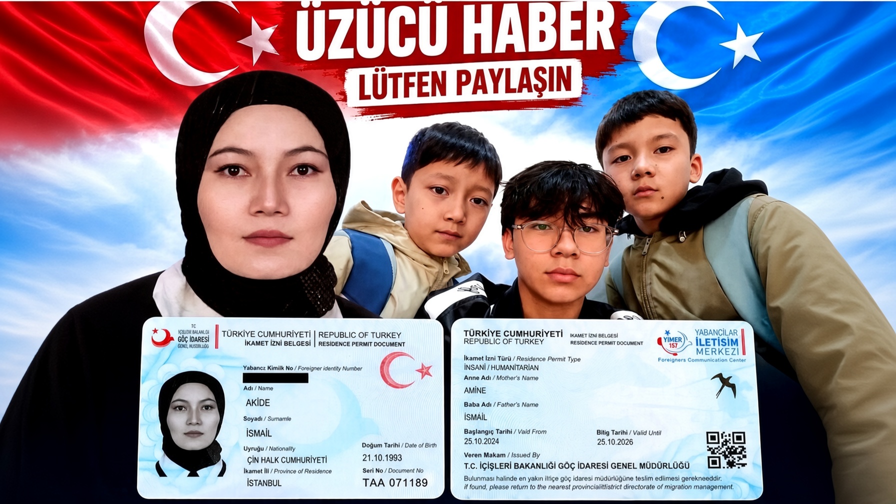 Akide İsmail with her children before her reported detention in Istanbul.